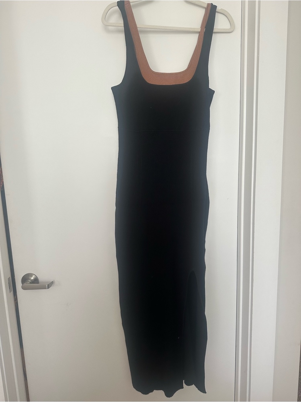 Anthropologie Black Maxi Tank Dress with Brown Trim
